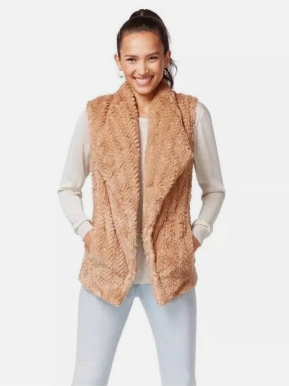 Wildflowers Plush Teddy Vest in Camel